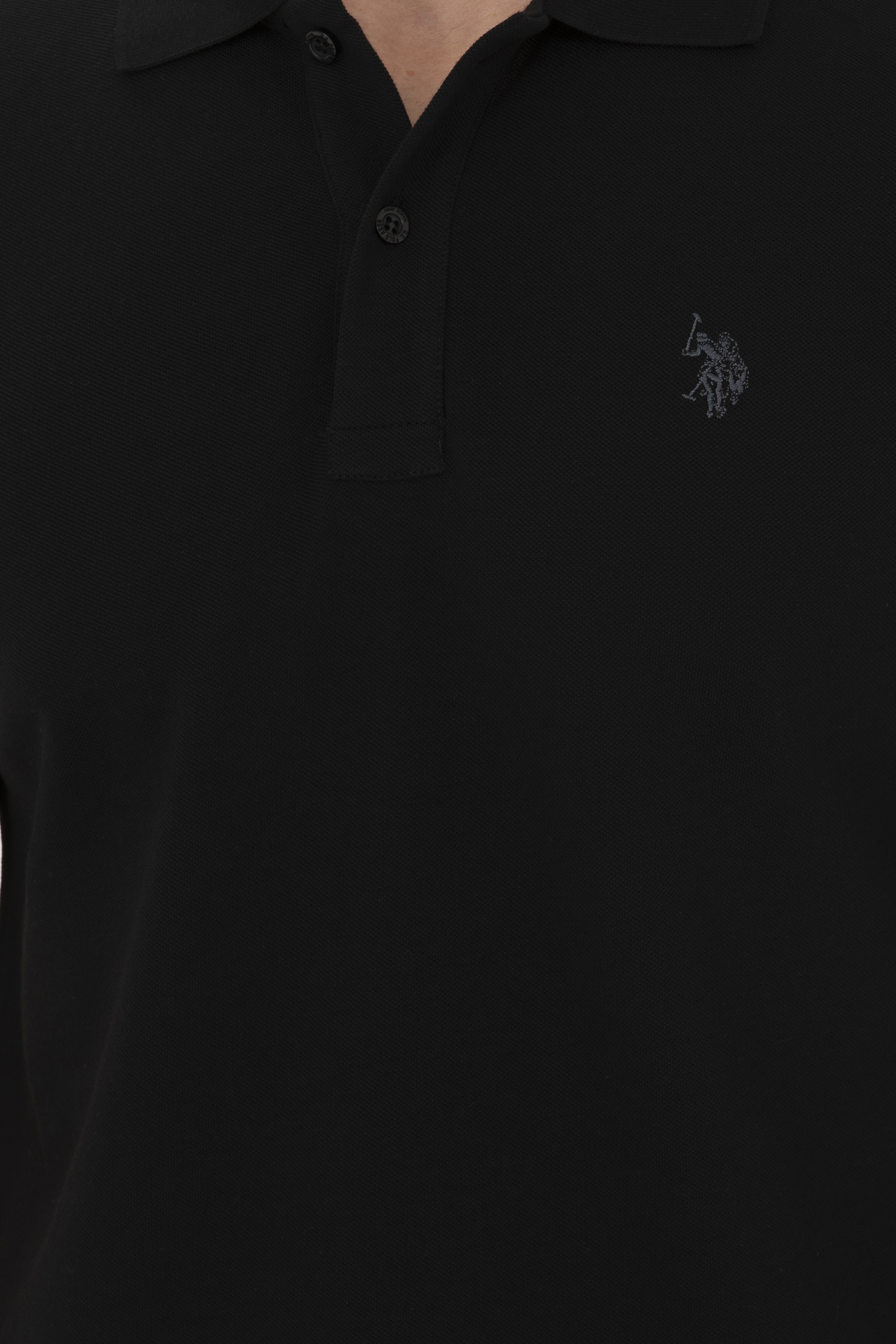 Erkek Slim Fit Polo Yaka Siyah Basic Tişört - Image 7