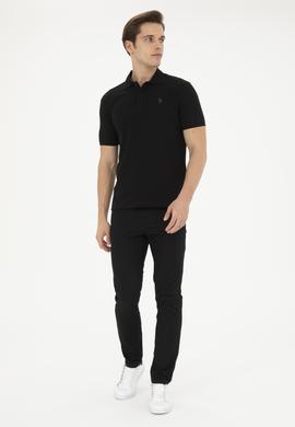 Erkek Slim Fit Polo Yaka Siyah Basic Tişört - 50279573001
