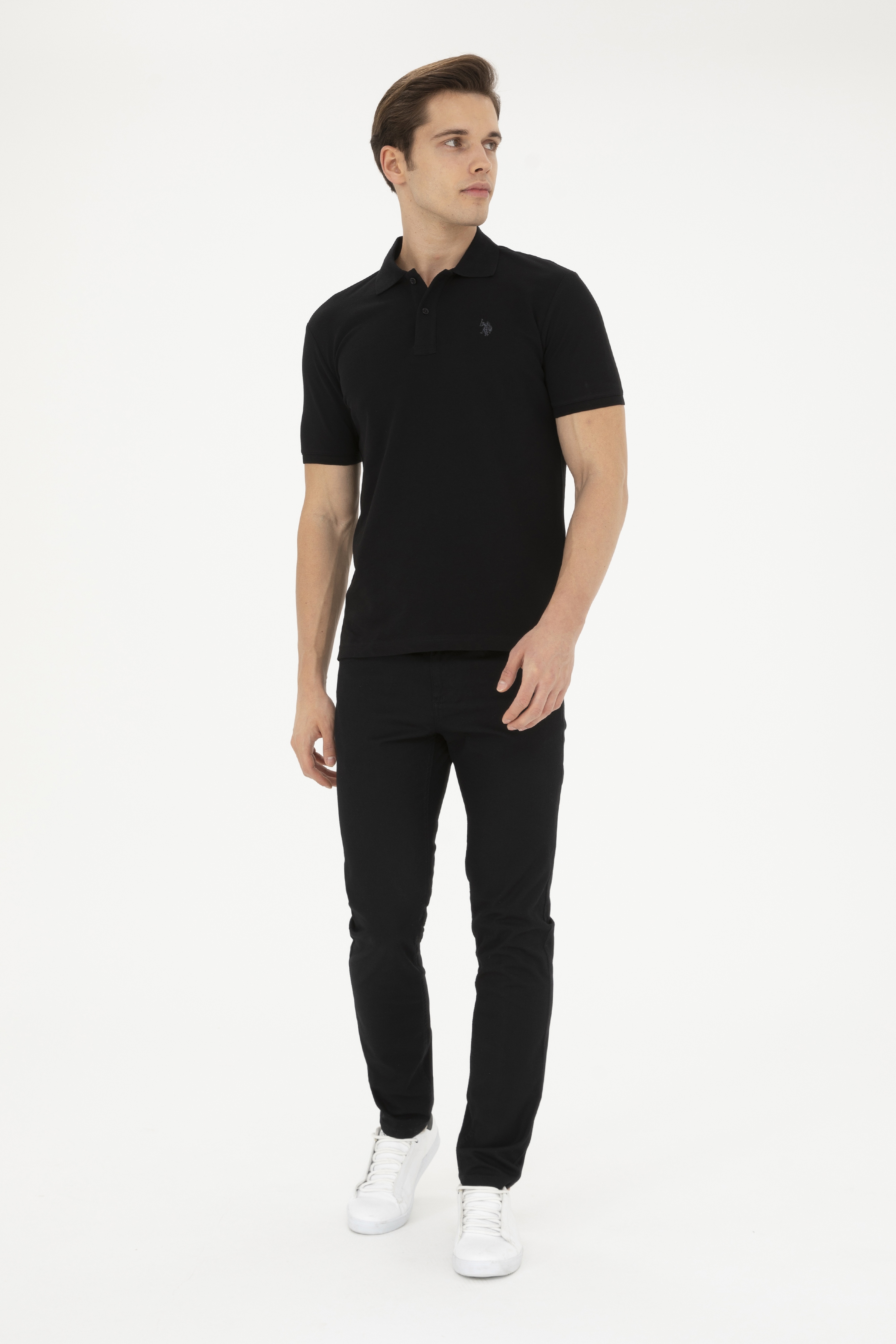Erkek Slim Fit Polo Yaka Siyah Basic Tişört - Image 4
