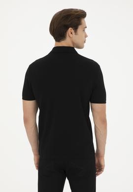 Erkek Slim Fit Polo Yaka Siyah Basic Tişört - 50279573001