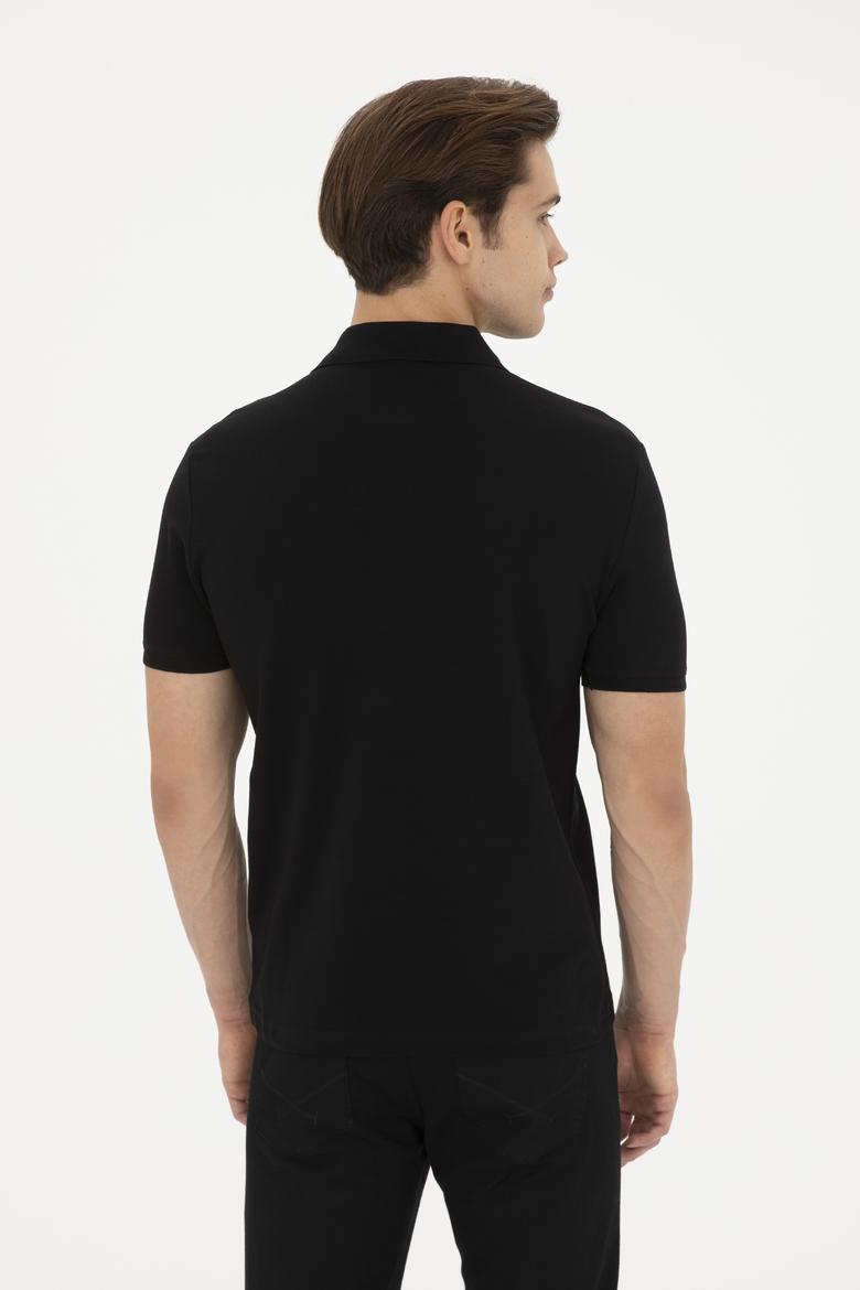 Erkek Slim Fit Polo Yaka Siyah Basic Tişört - 50279573001