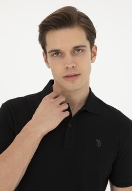Erkek Slim Fit Polo Yaka Siyah Basic Tişört - 50279573001