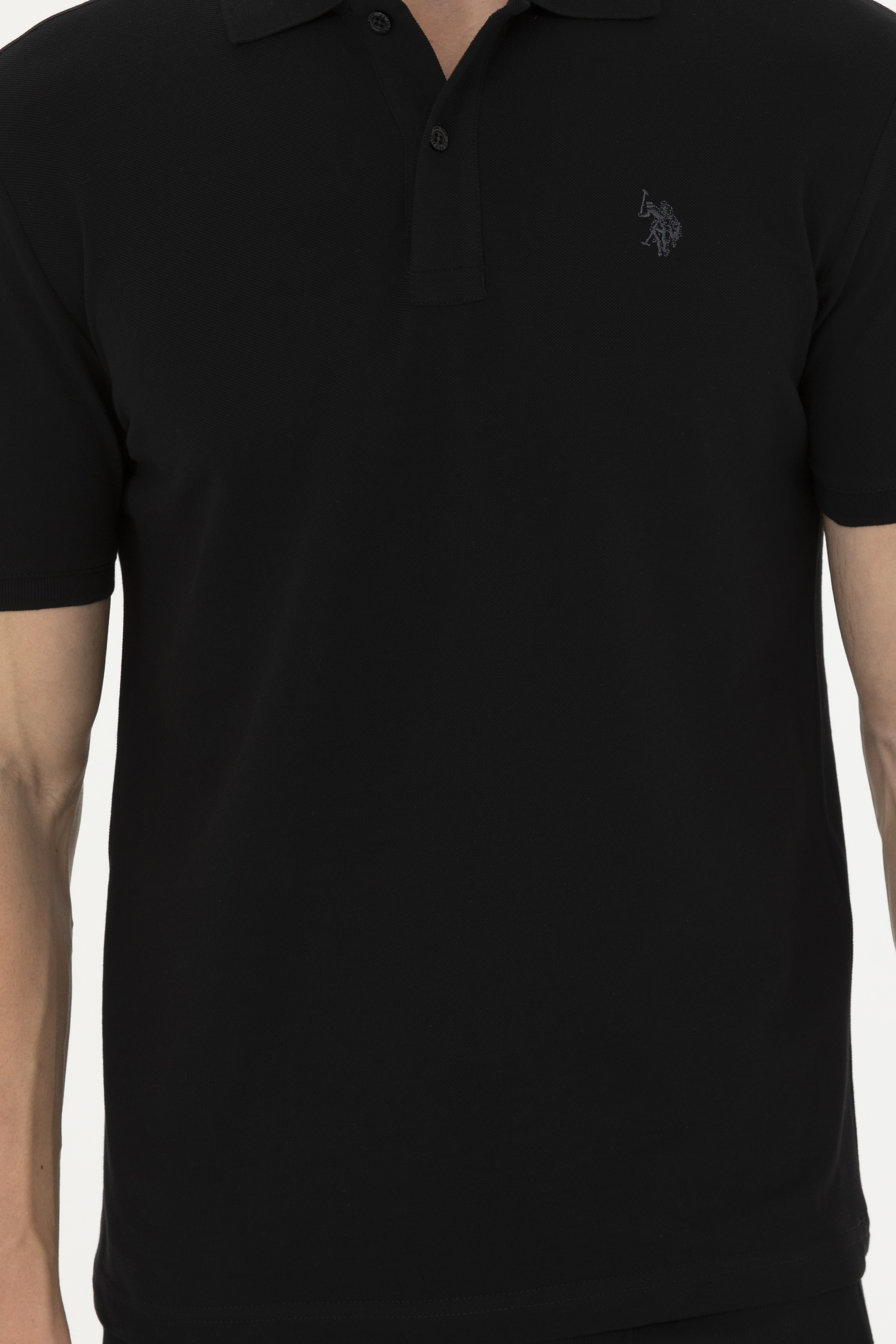 Erkek Slim Fit Polo Yaka Siyah Basic Tişört - Image 6