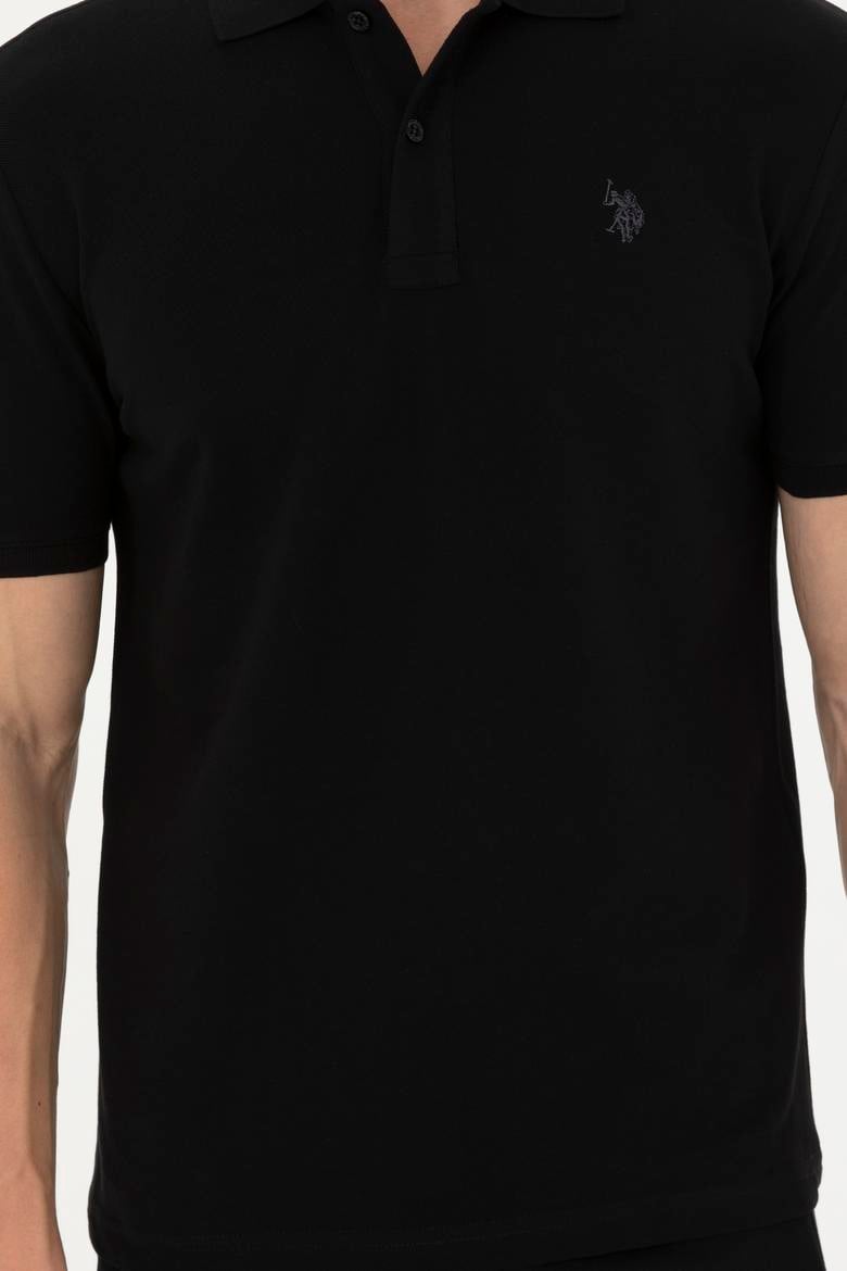 Erkek Slim Fit Polo Yaka Siyah Basic Tişört - 50279573001