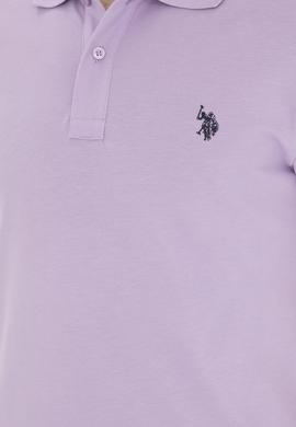 Erkek Slim Fit Polo Yaka Lila Basic Tişört - 50279573151