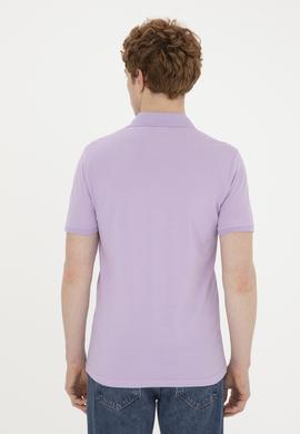 Erkek Slim Fit Polo Yaka Lila Basic Tişört - 50279573151