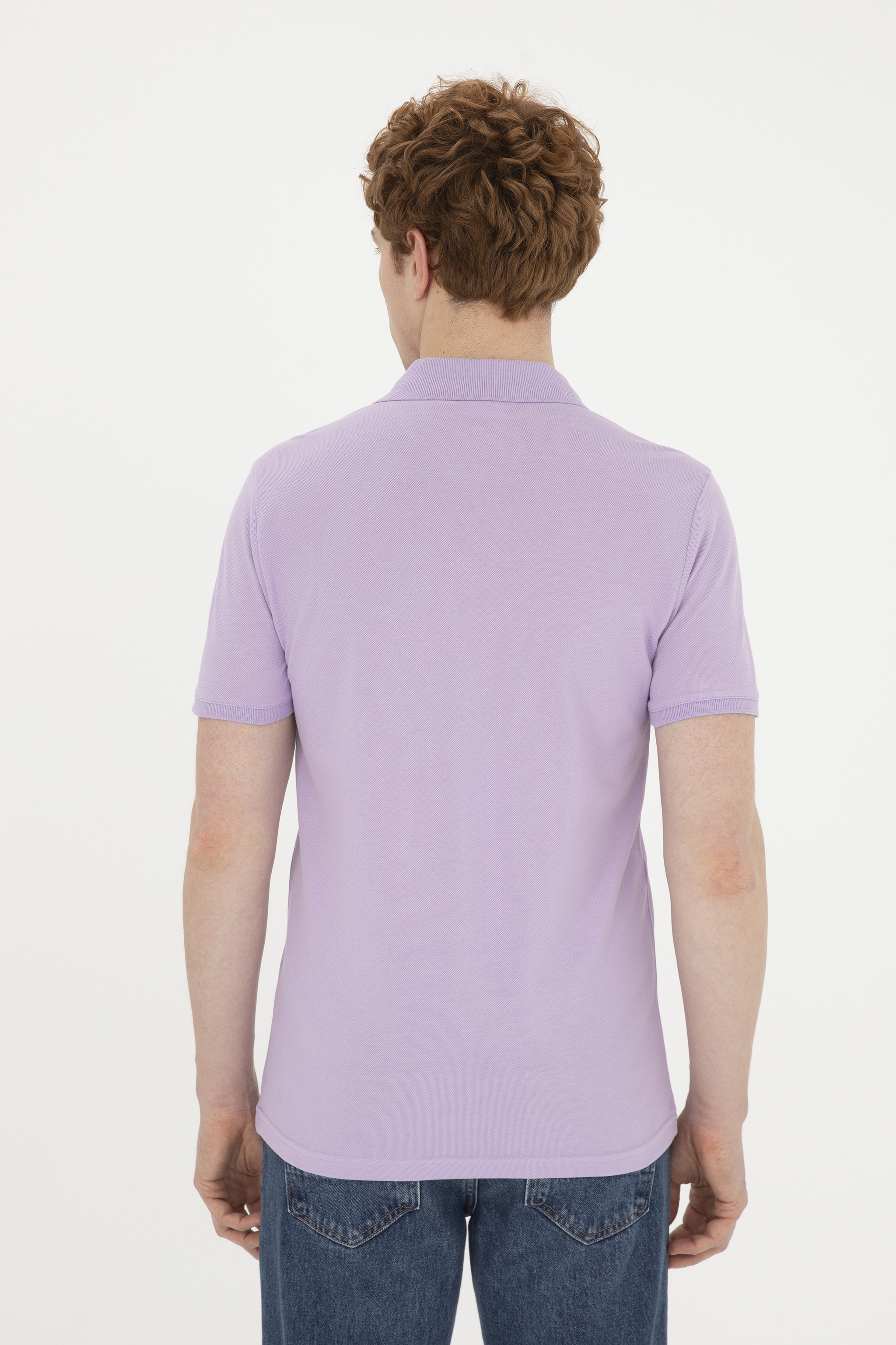 Erkek Slim Fit Polo Yaka Lila Basic Tişört