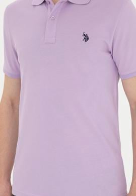 Erkek Slim Fit Polo Yaka Lila Basic Tişört - 50279573151