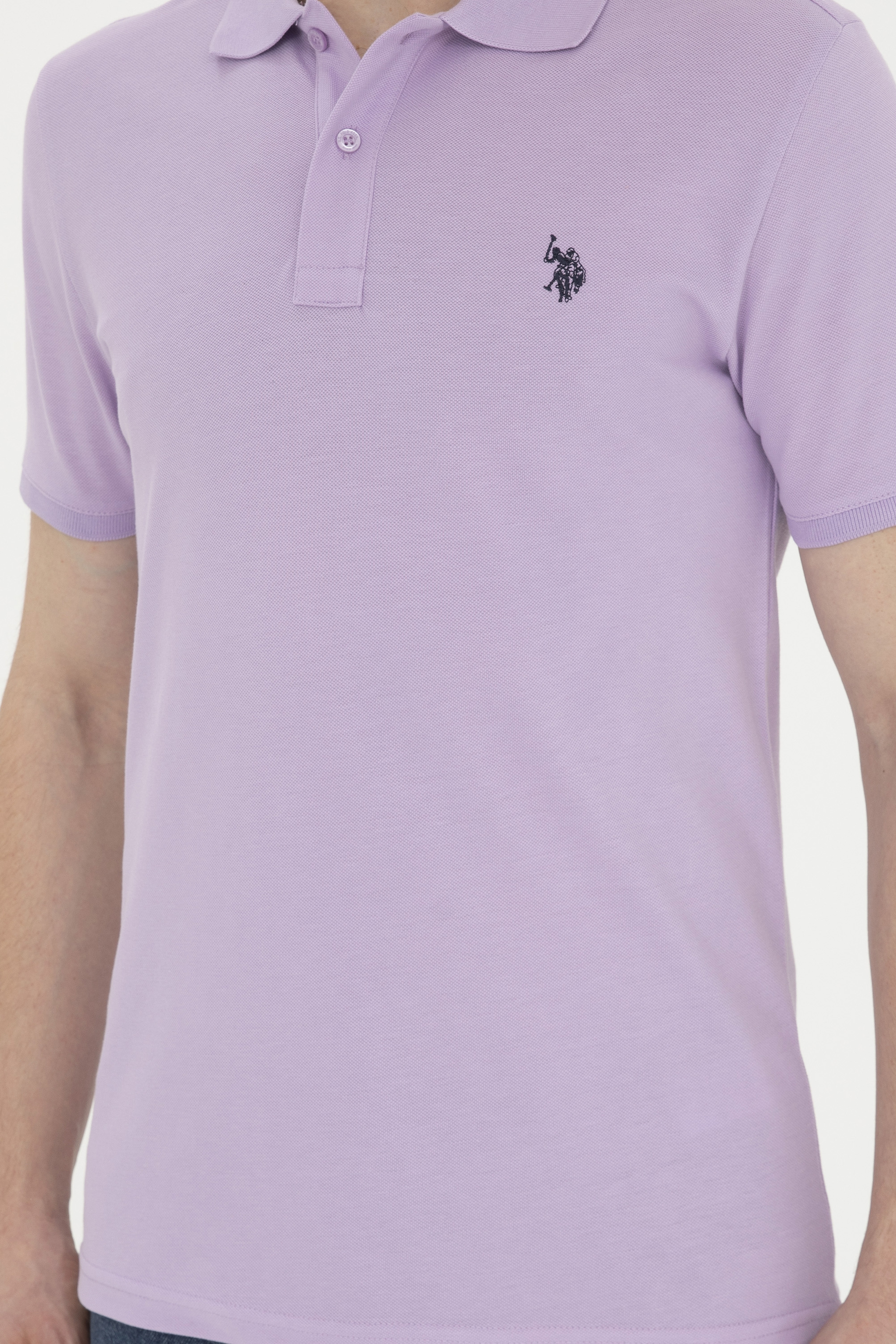 Erkek Slim Fit Polo Yaka Lila Basic Tişört