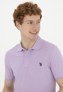 Erkek Slim Fit Polo Yaka Lila Basic Tişört - 50279573151