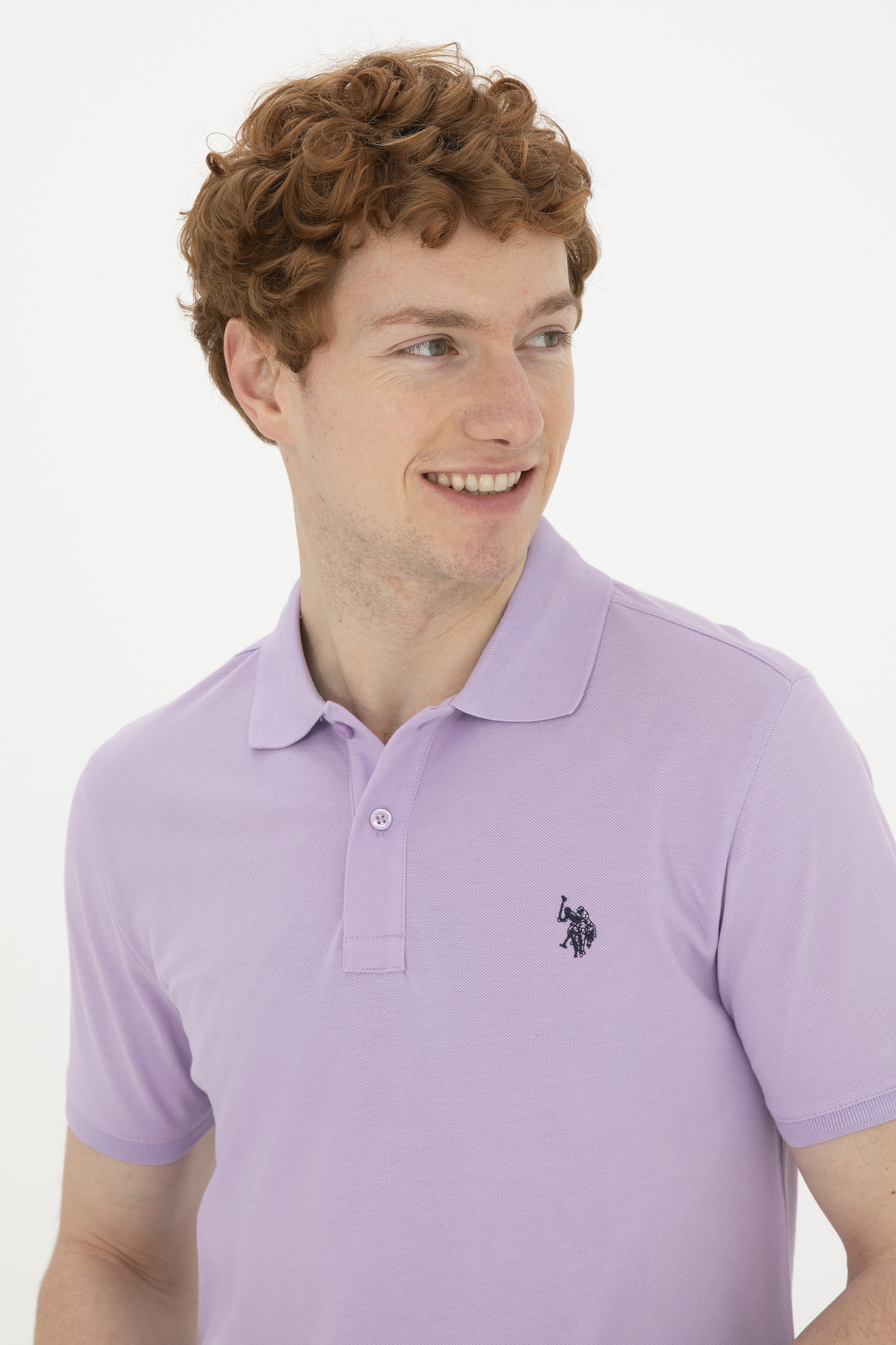 Erkek Slim Fit Polo Yaka Lila Basic Tişört