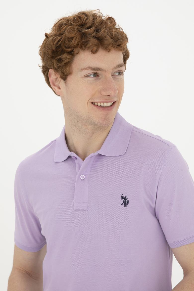 Erkek Slim Fit Polo Yaka Lila Basic Tişört - 50279573151