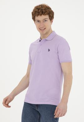 Erkek Slim Fit Polo Yaka Lila Basic Tişört - 50279573151