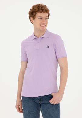 Erkek Slim Fit Polo Yaka Lila Basic Tişört - 50279573151