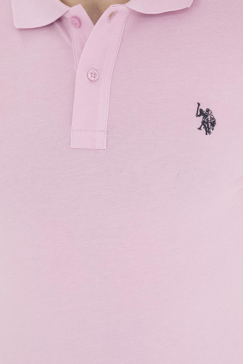 Erkek Slim Fit Polo Yaka Pembe Basic Tişört - 50279573181
