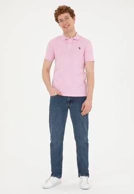 Erkek Slim Fit Polo Yaka Pembe Basic Tişört - 50279573181