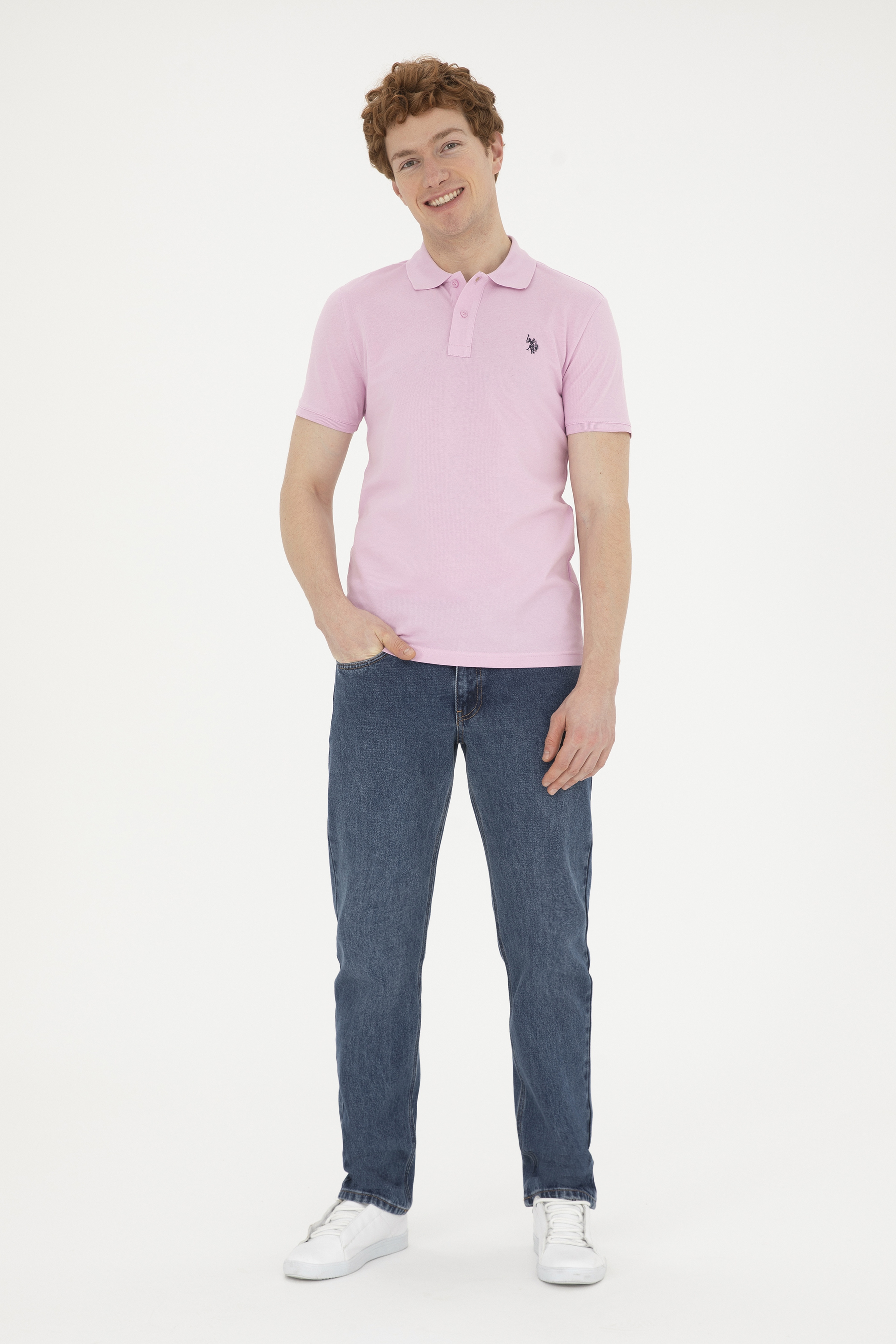 Erkek Slim Fit Polo Yaka Pembe Basic Tişört - Image 4