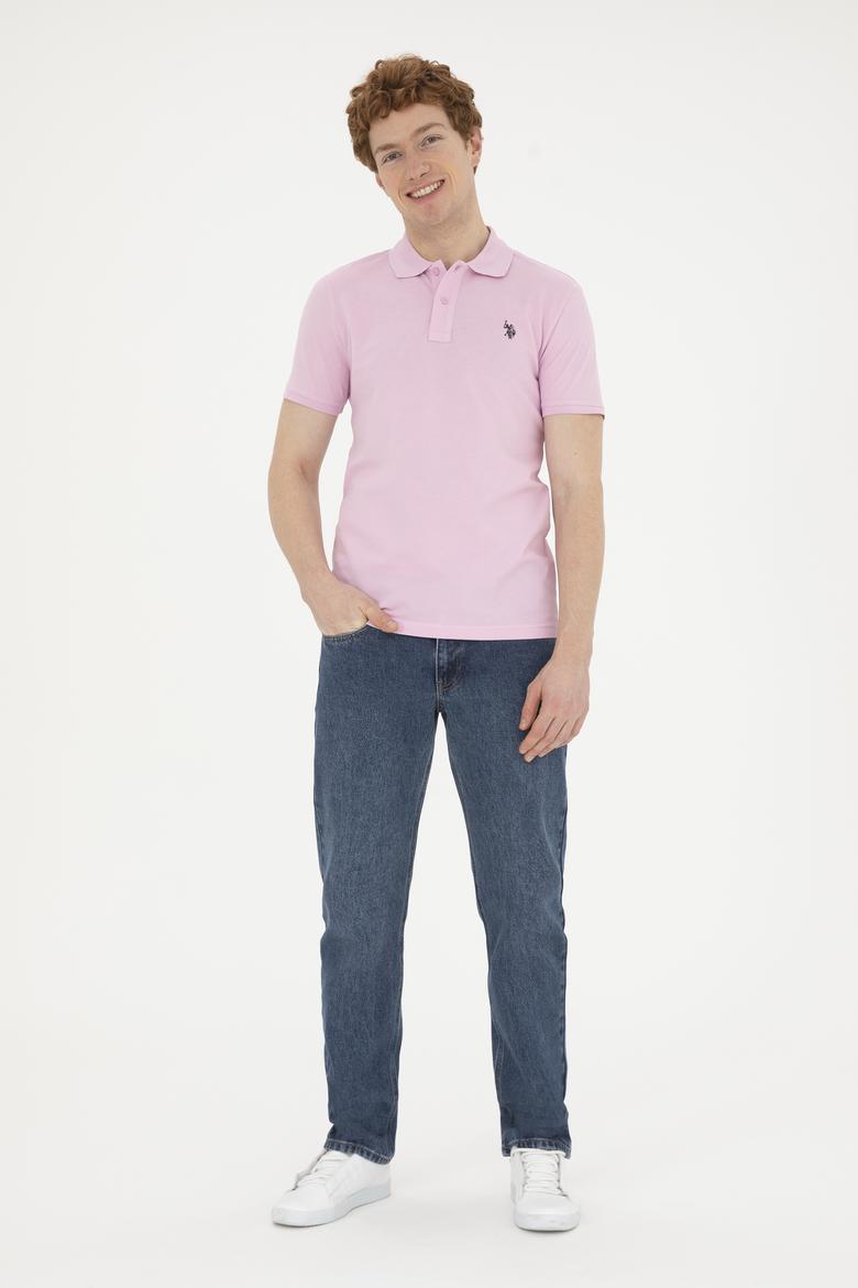 Erkek Slim Fit Polo Yaka Pembe Basic Tişört - 50279573181