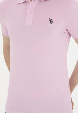 Erkek Slim Fit Polo Yaka Pembe Basic Tişört - 50279573181