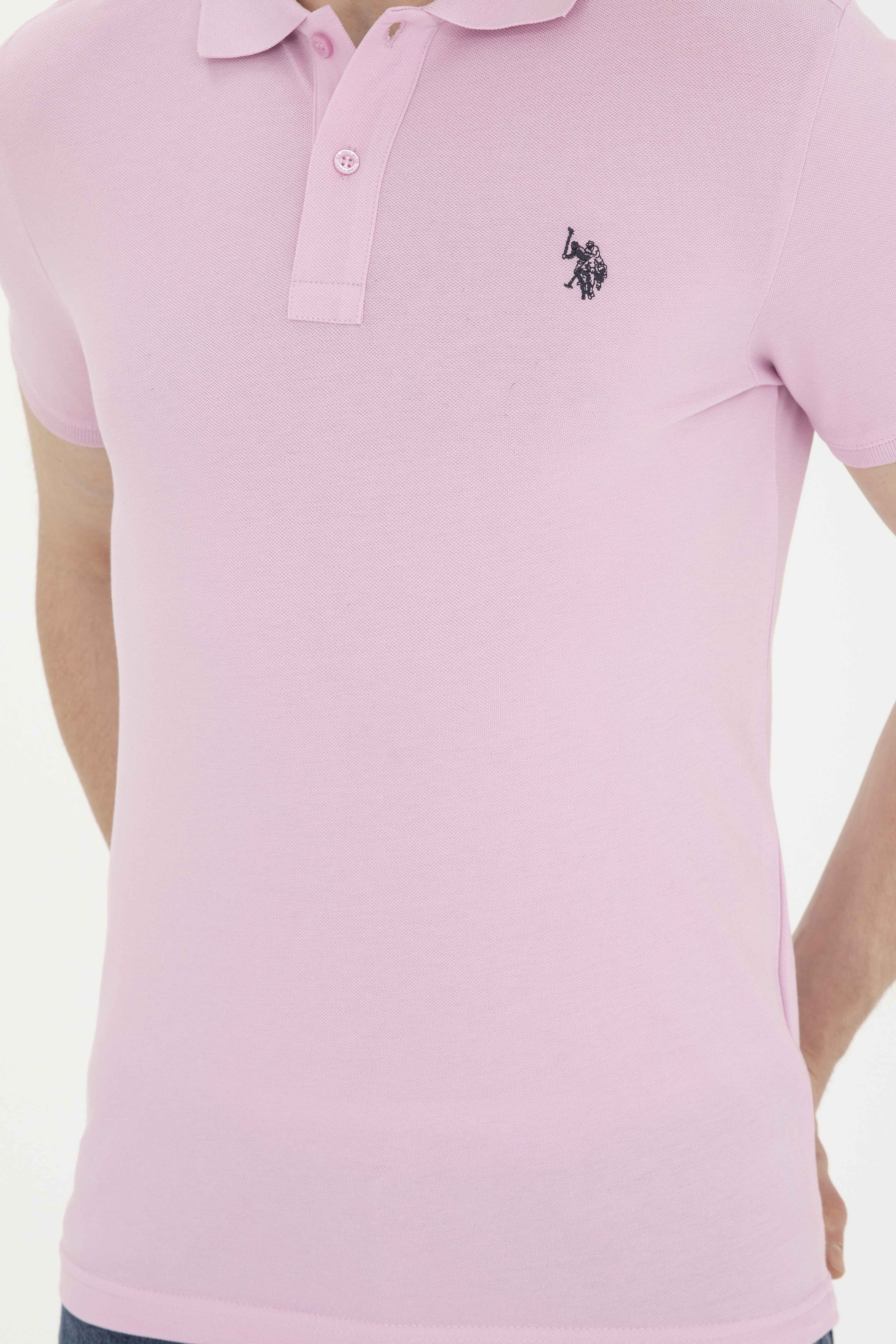 Erkek Slim Fit Polo Yaka Pembe Basic Tişört