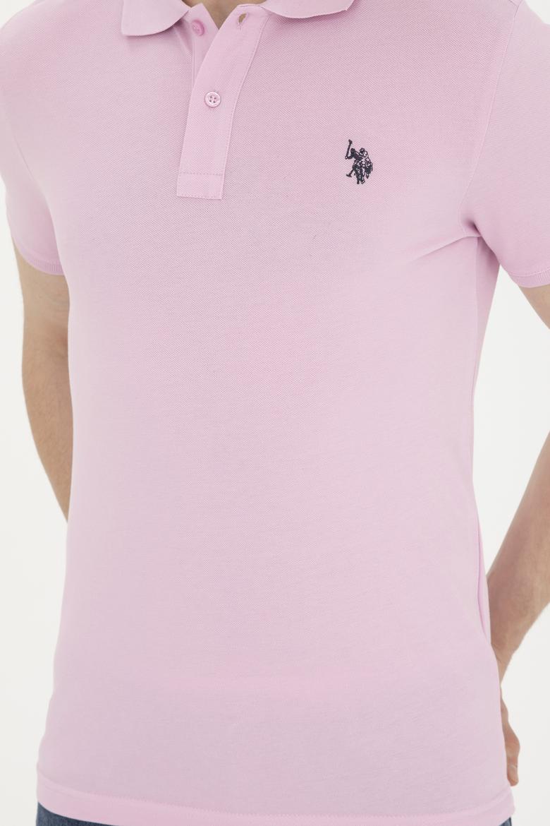 Erkek Slim Fit Polo Yaka Pembe Basic Tişört - 50279573181