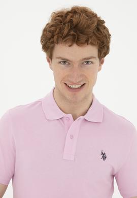 Erkek Slim Fit Polo Yaka Pembe Basic Tişört - 50279573181