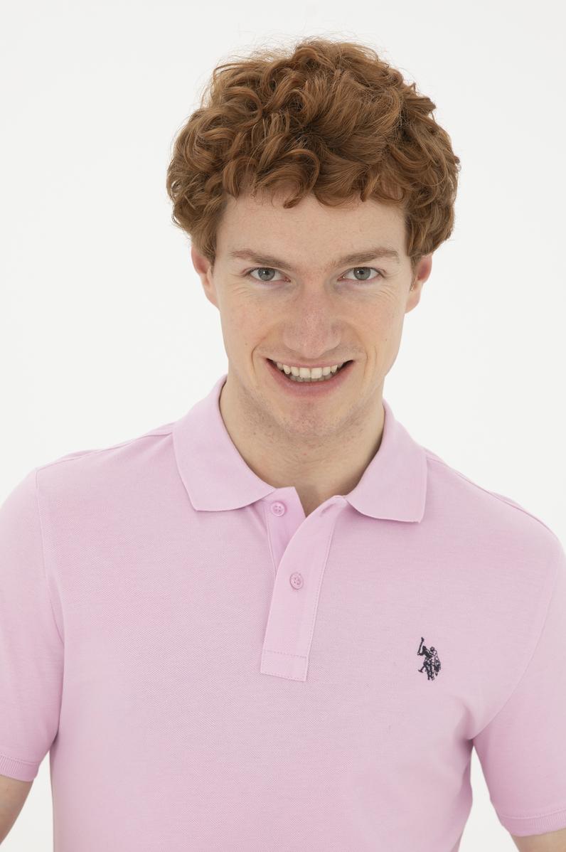 Erkek Slim Fit Polo Yaka Pembe Basic Tişört