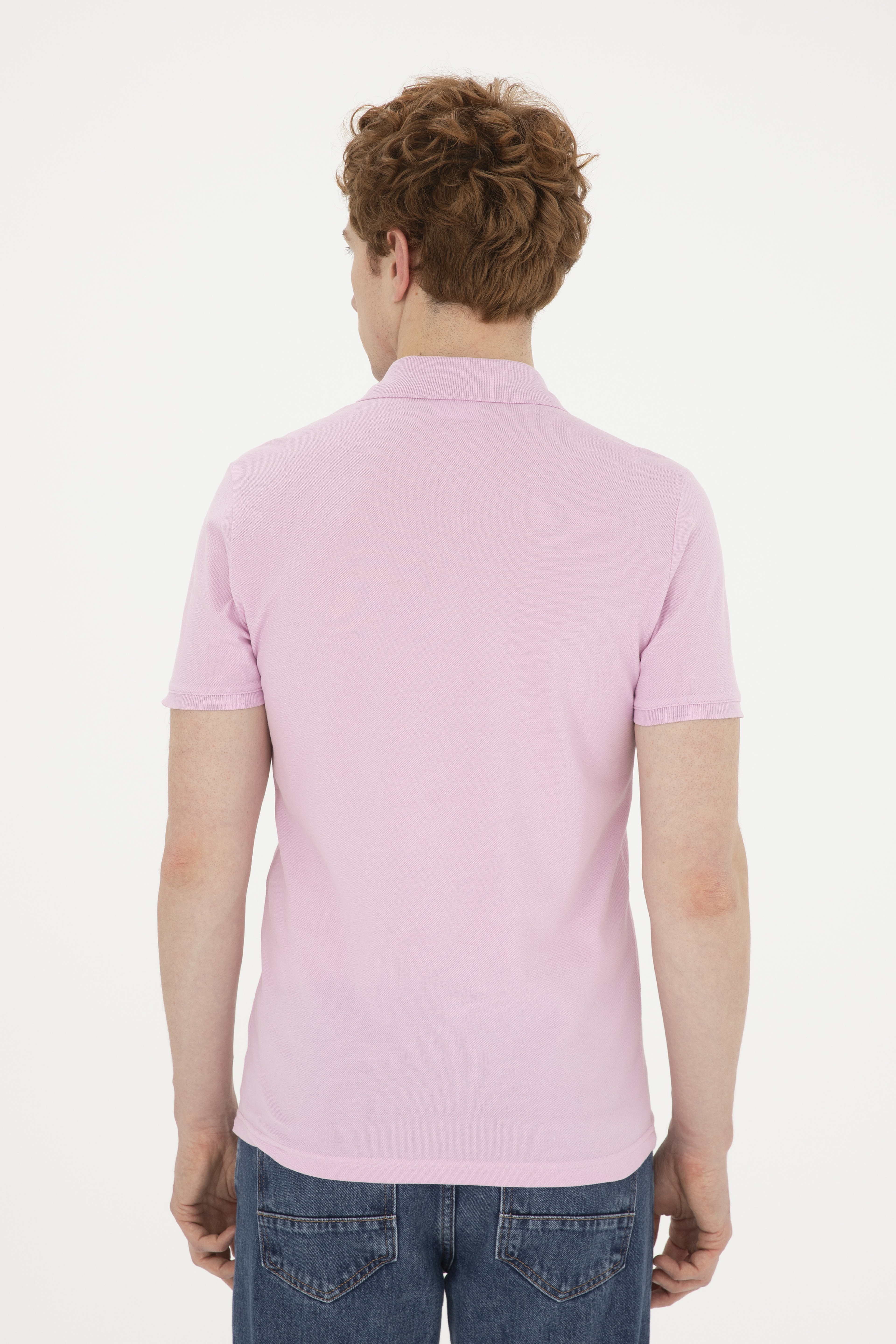 Erkek Slim Fit Polo Yaka Pembe Basic Tişört - Image 5