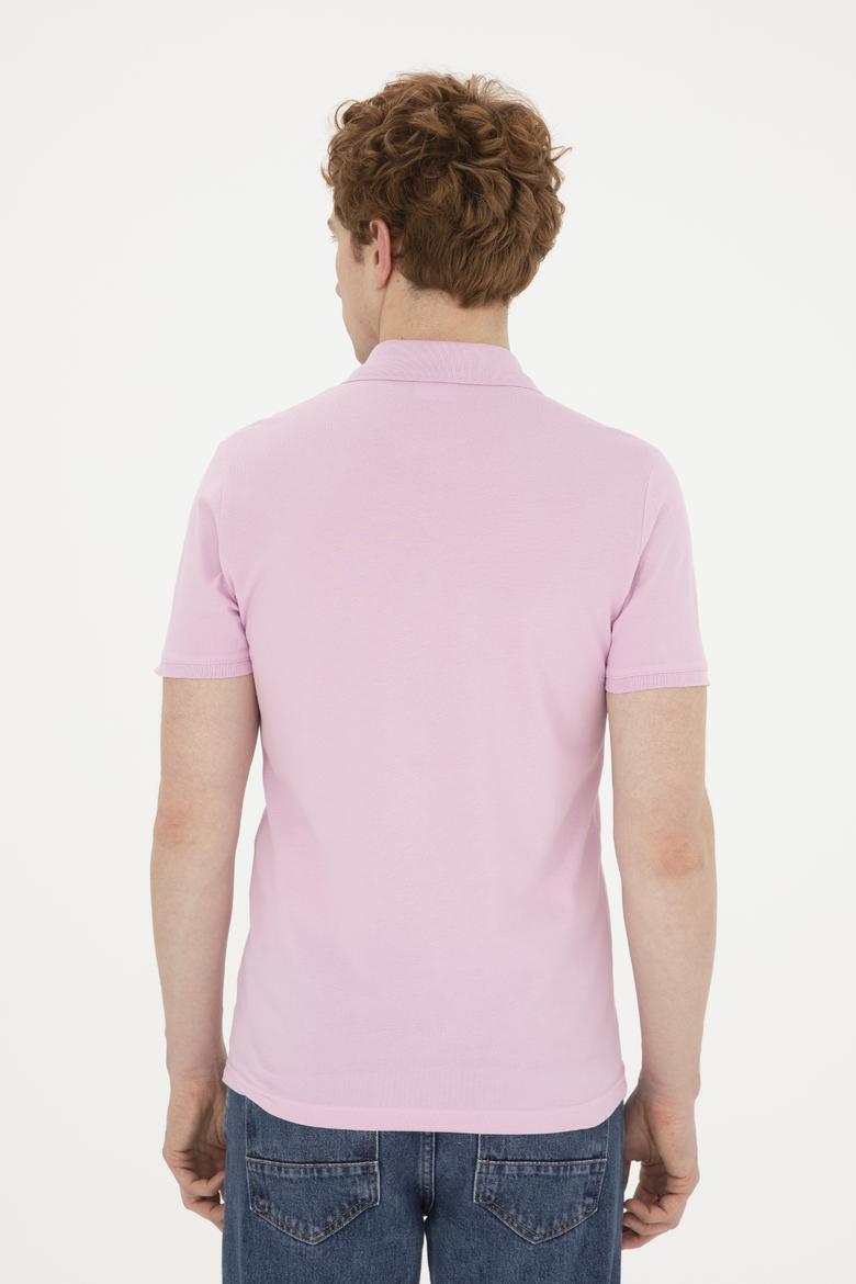 Erkek Slim Fit Polo Yaka Pembe Basic Tişört - 50279573181
