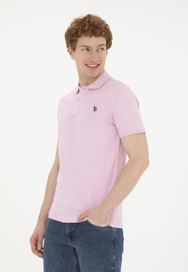Erkek Slim Fit Polo Yaka Pembe Basic Tişört - 50279573181