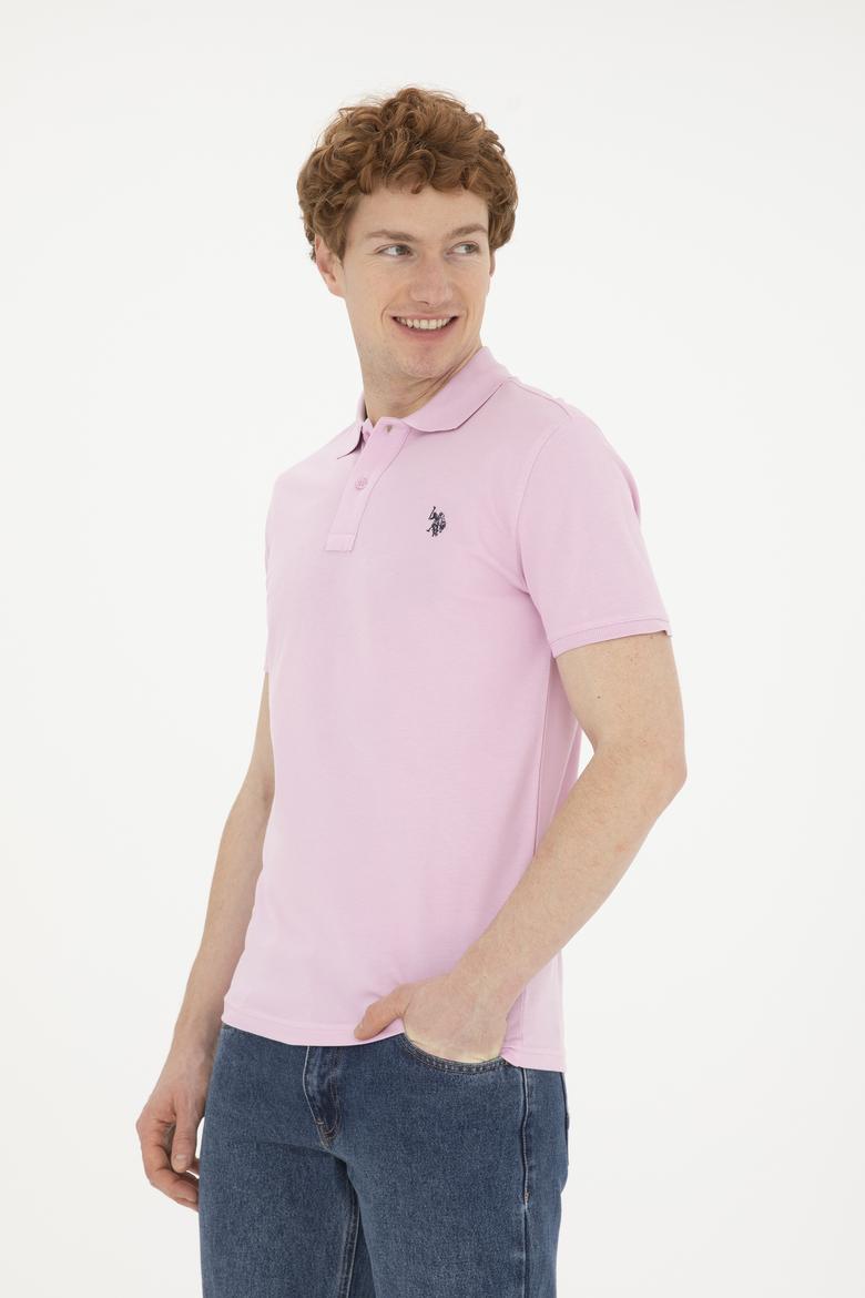 Erkek Slim Fit Polo Yaka Pembe Basic Tişört - 50279573181