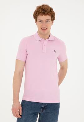 Erkek Slim Fit Polo Yaka Pembe Basic Tişört - 50279573181