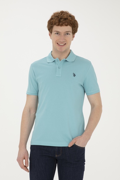 Erkek Slim Fit Polo Yaka Mint Basic Tişört