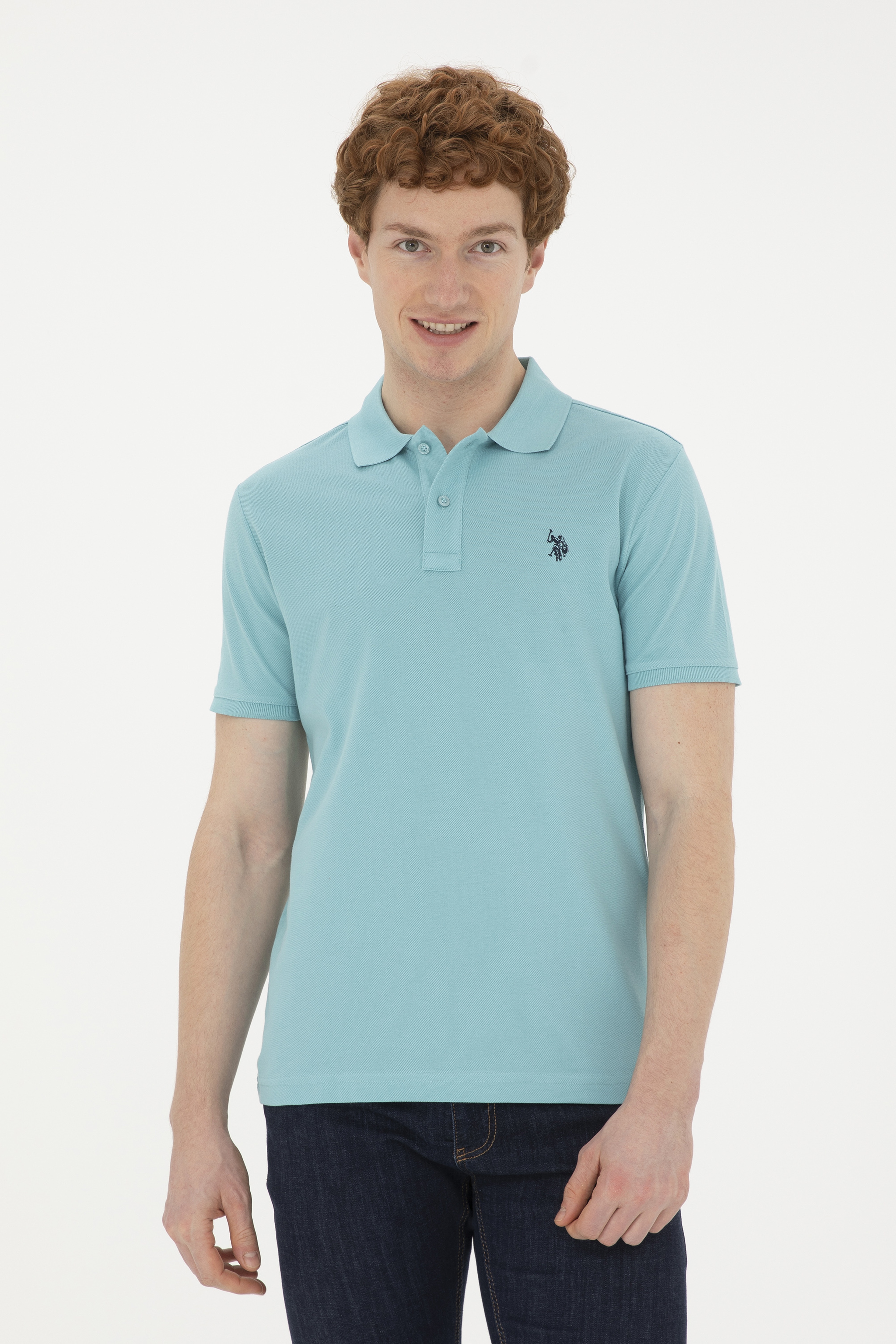 Erkek Slim Fit Polo Yaka Mint Basic Tişört - Image 1