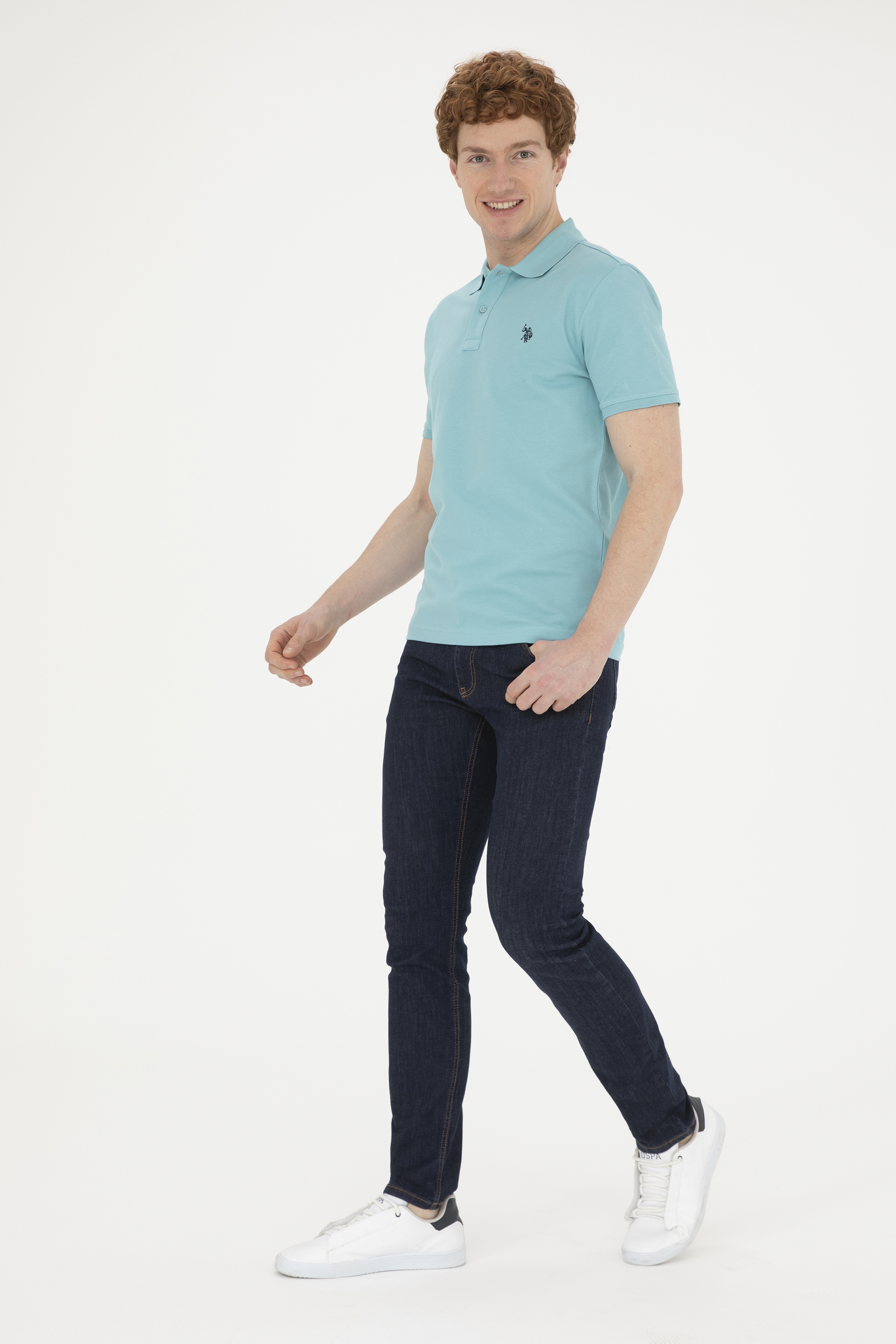 Erkek Slim Fit Polo Yaka Mint Basic Tişört - Image 4