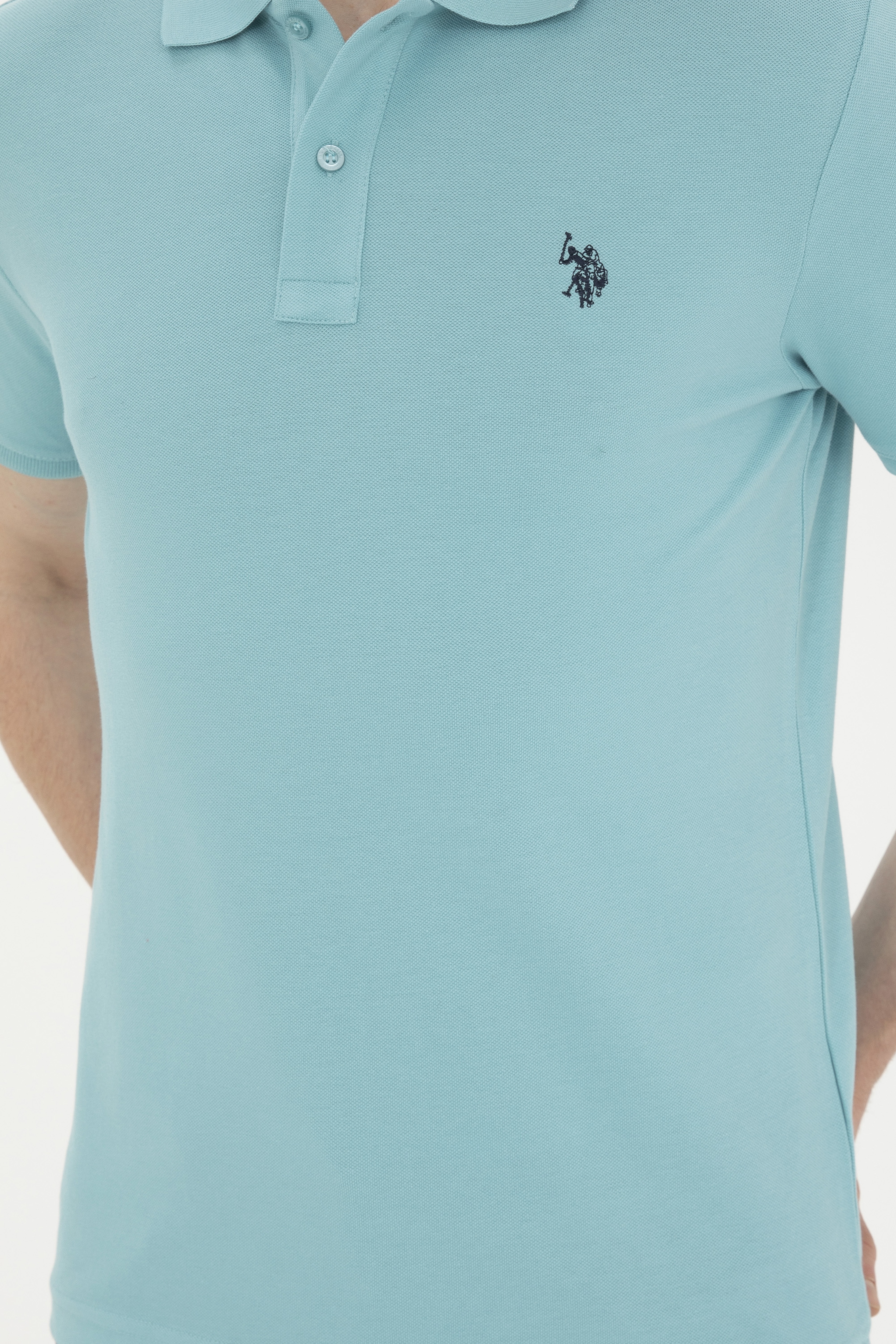 Erkek Slim Fit Polo Yaka Mint Basic Tişört - Image 6