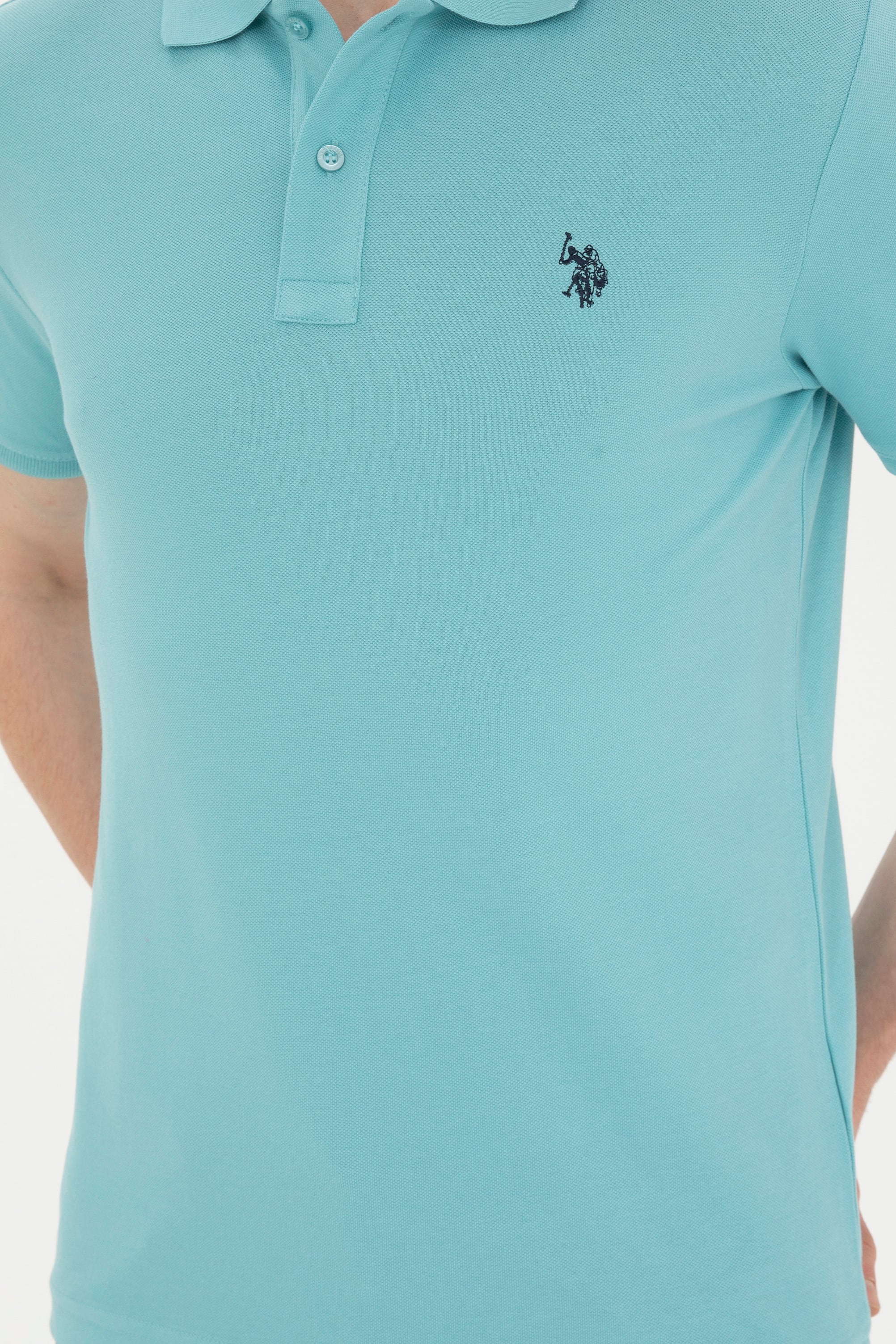 Erkek Slim Fit Polo Yaka Mint Basic Tişört