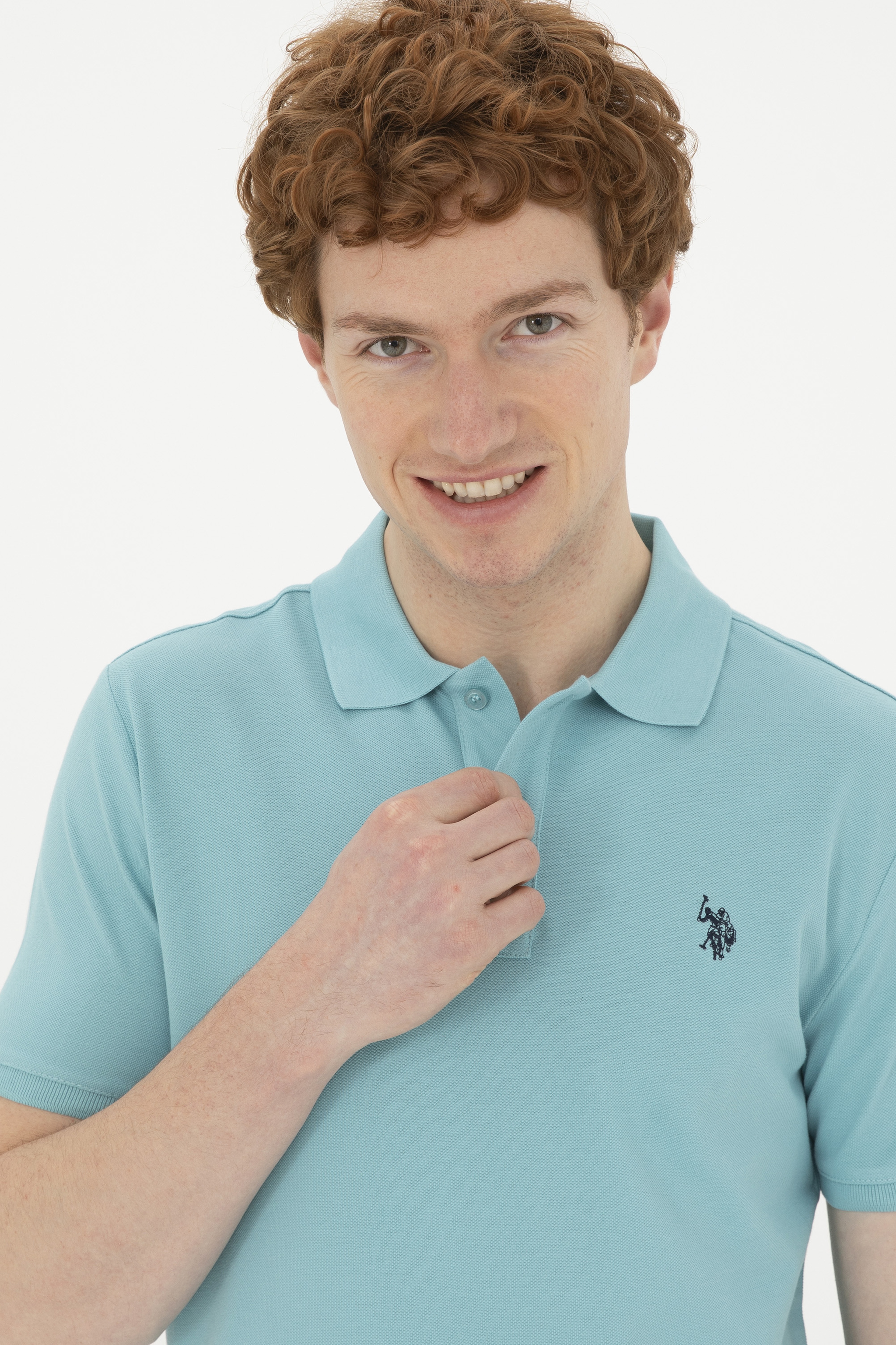 Erkek Slim Fit Polo Yaka Mint Basic Tişört - Image 2