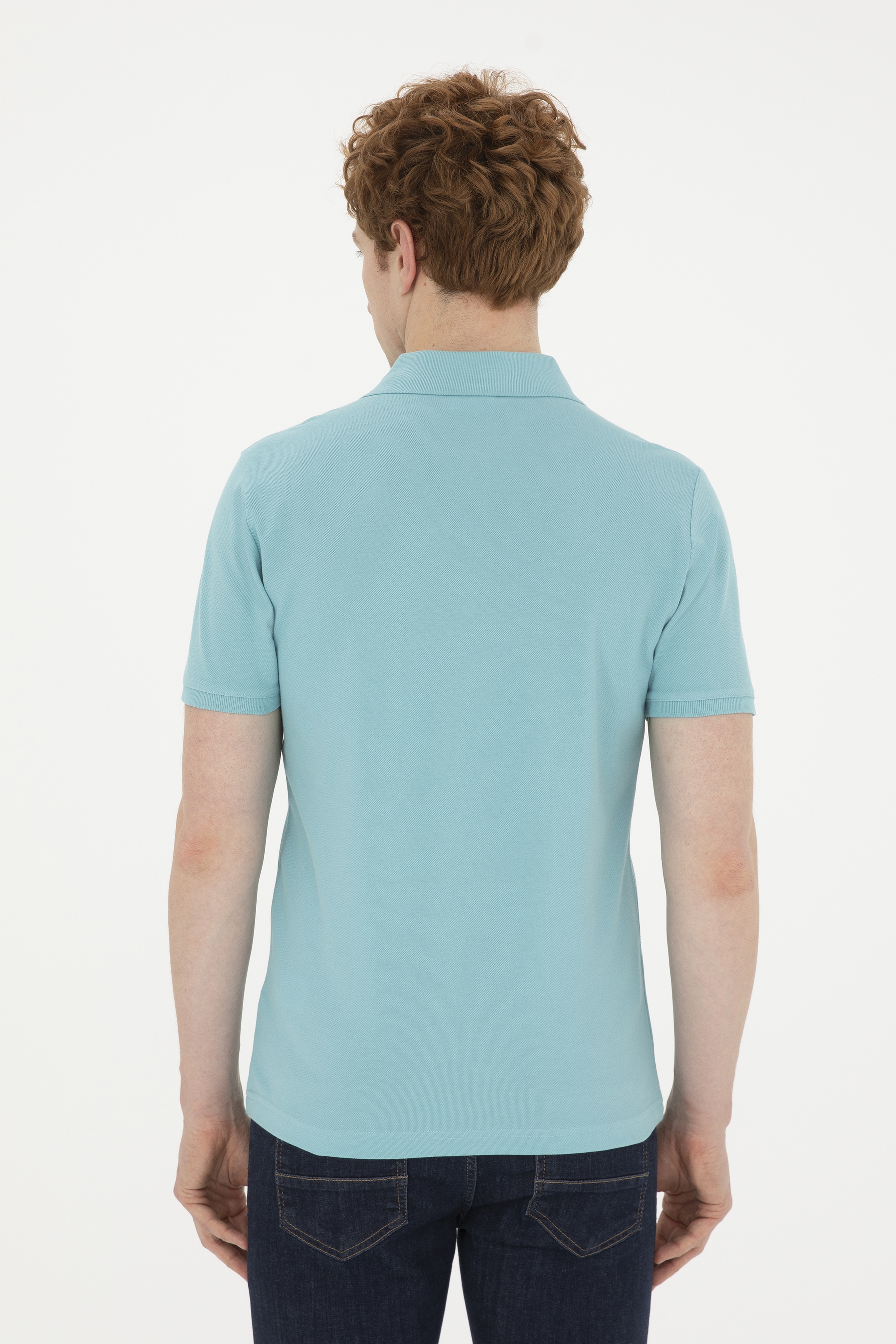 Erkek Slim Fit Polo Yaka Mint Basic Tişört - Image 5