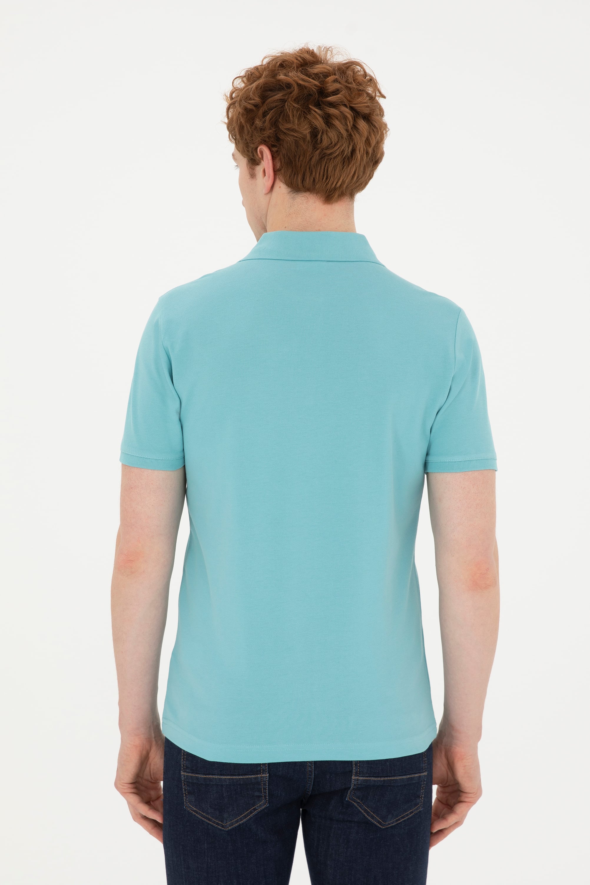 Erkek Slim Fit Polo Yaka Mint Basic Tişört
