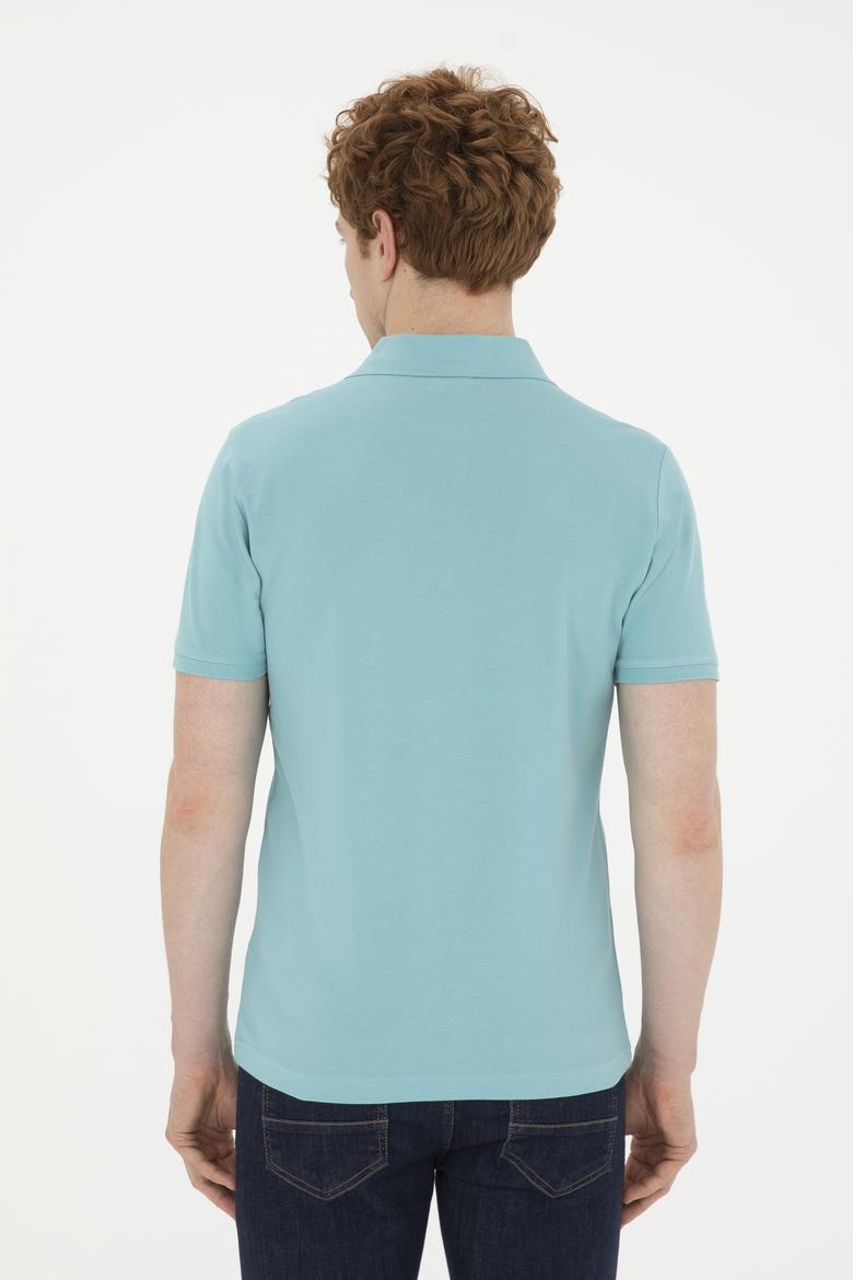 Erkek Slim Fit Polo Yaka Mint Basic Tişört - 50279573281
