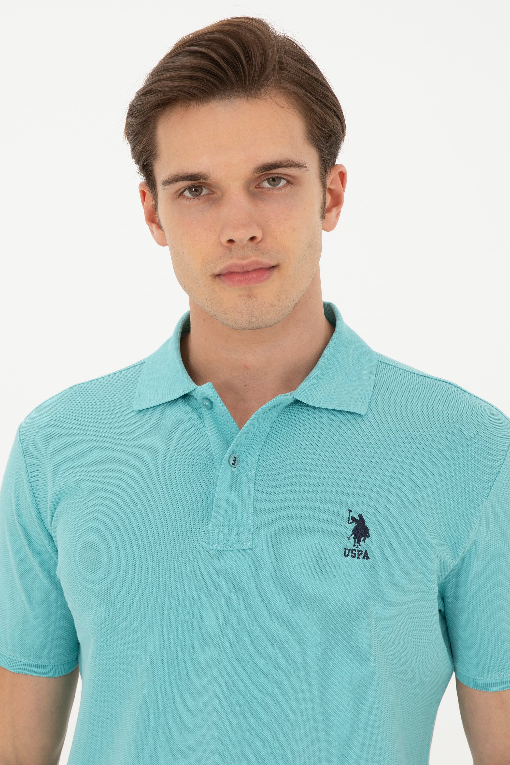 Erkek Slim Fit Polo Yaka Mint Basic Tişört