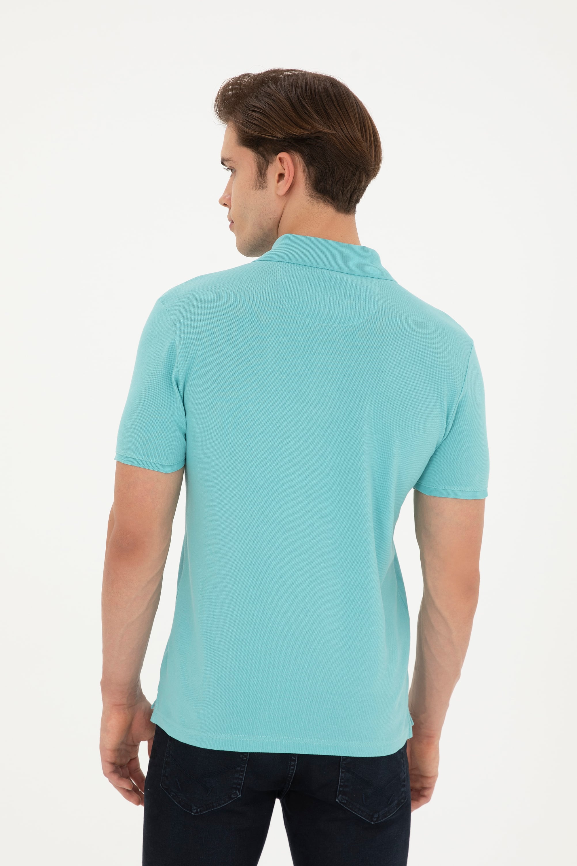 Erkek Slim Fit Polo Yaka Mint Basic Tişört