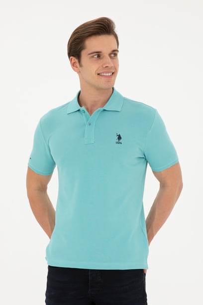 Erkek Slim Fit Polo Yaka Mint Basic Tişört