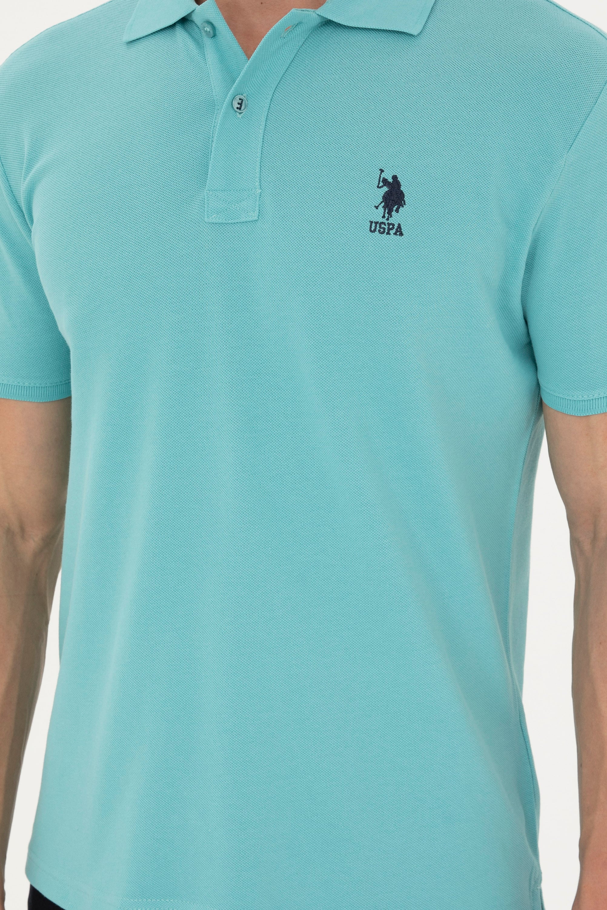 Erkek Slim Fit Polo Yaka Mint Basic Tişört - Image 6
