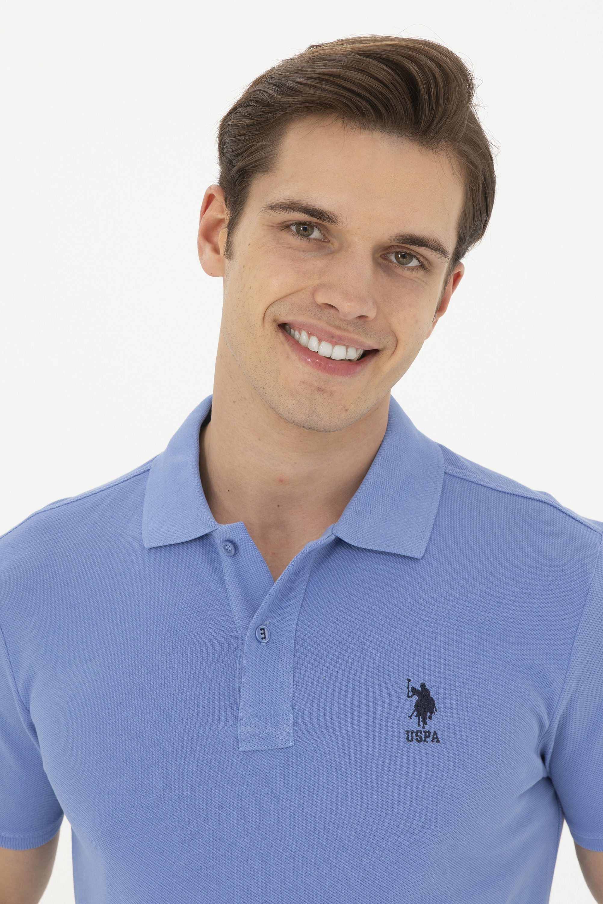 Erkek Slim Fit Polo Yaka Koyu Mavi Basic Tişört