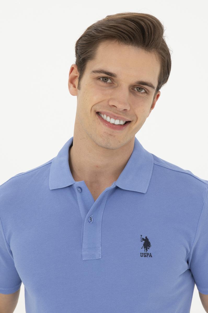 Erkek Slim Fit Polo Yaka Koyu Mavi Basic Tişört