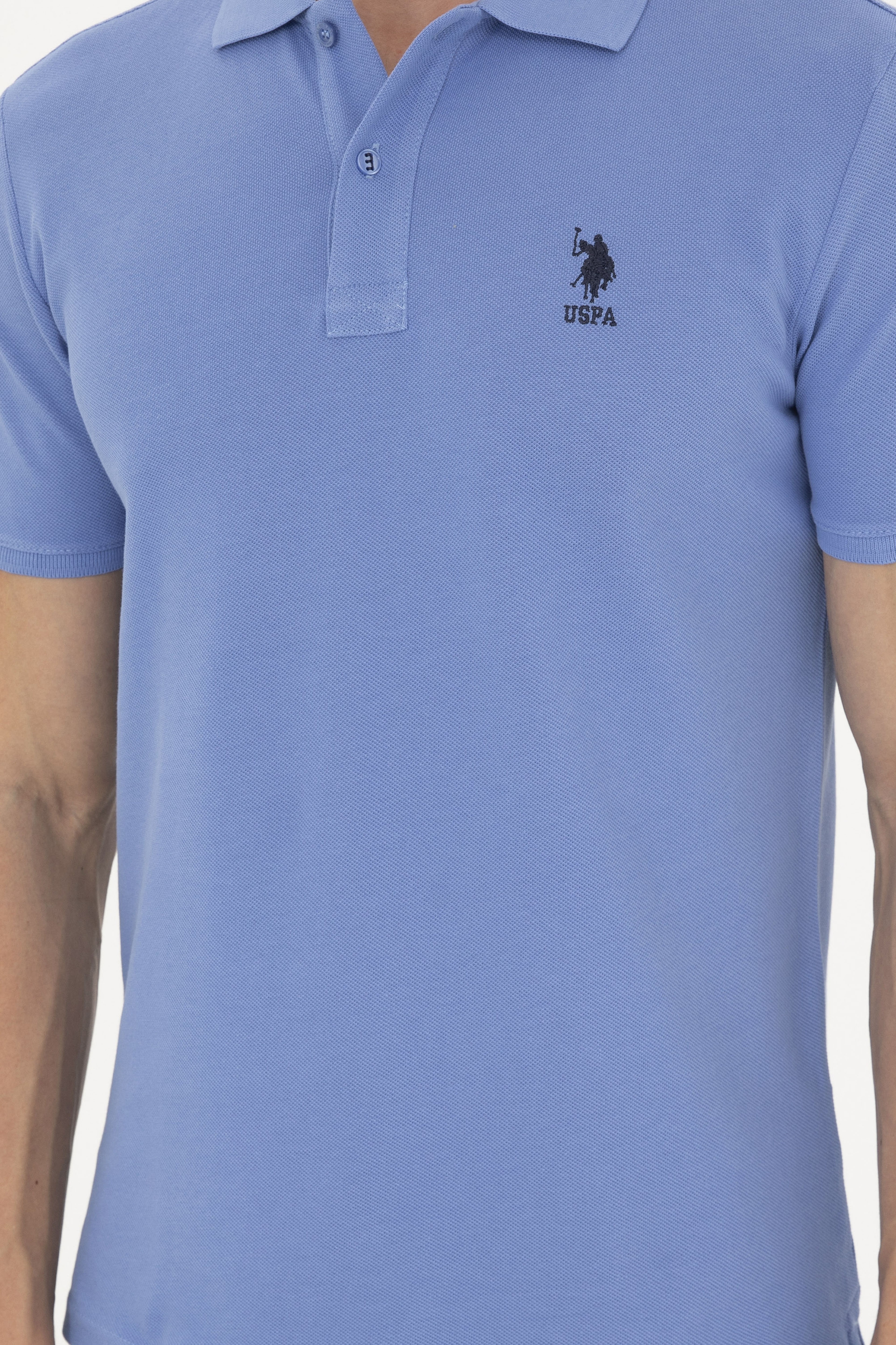 Erkek Slim Fit Polo Yaka Koyu Mavi Basic Tişört - Image 6