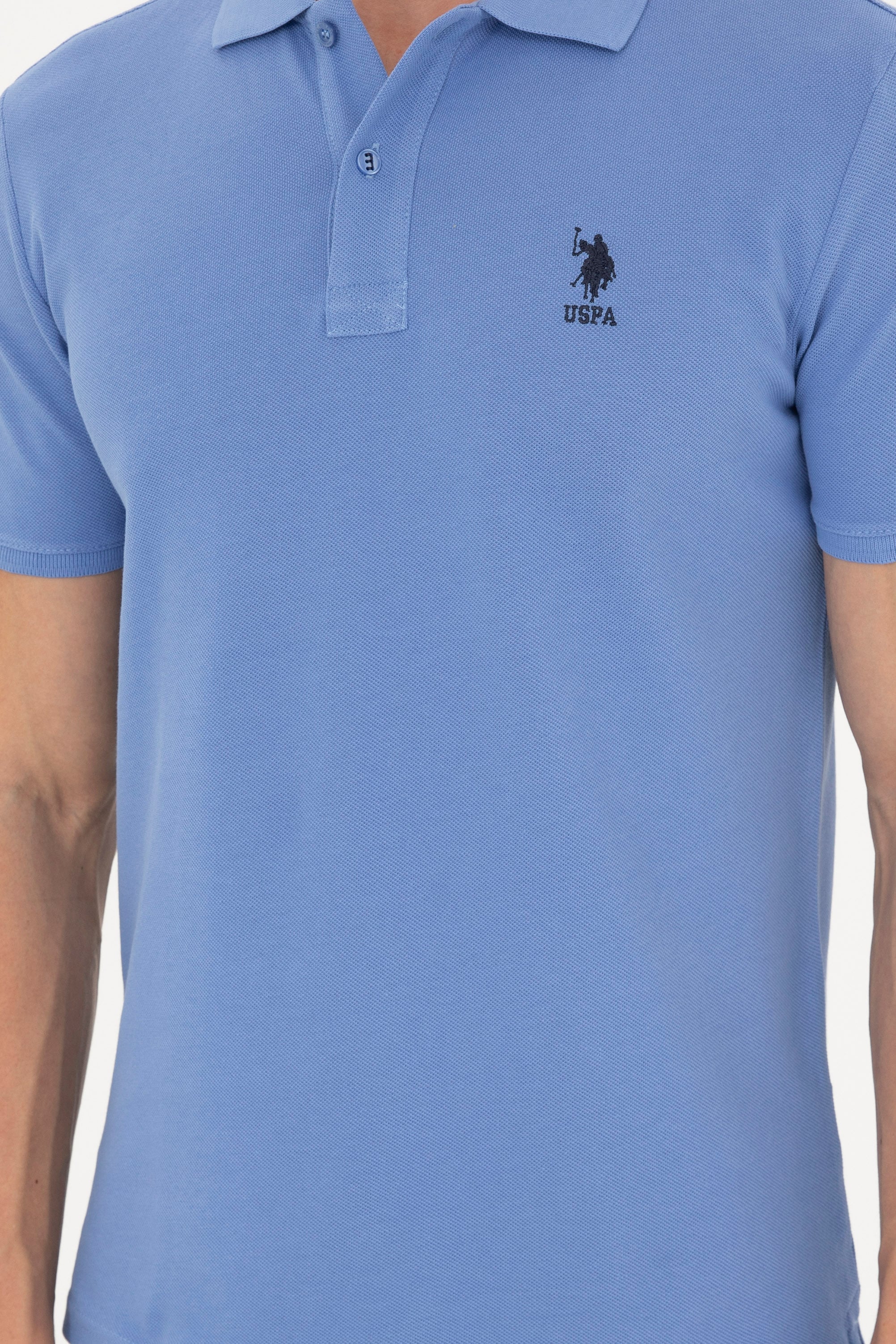 Erkek Slim Fit Polo Yaka Koyu Mavi Basic Tişört