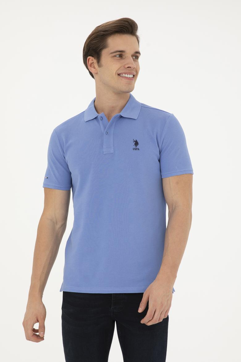 Erkek Slim Fit Polo Yaka Koyu Mavi Basic Tişört